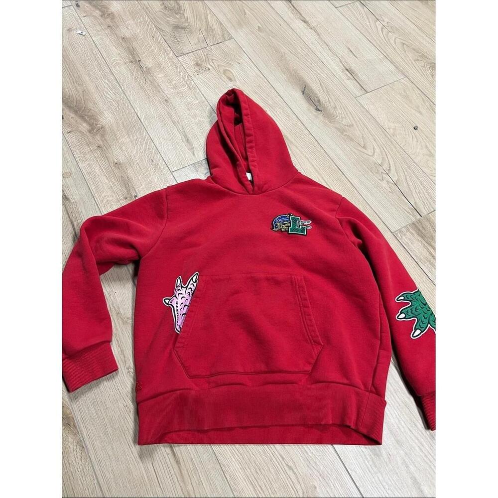 Lacoste Red Hoodie with Graphic Patches